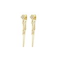 Luxurious gold drop earrings with zircon clover stud and elegant long tassel chains - Gold