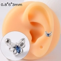 Orecchino a farfalla in acciaio con zircone blu e chiusura a sfera a vite 0.8x6mm - Farfalla Blu Scuro