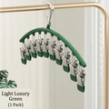 Green stainless steel curved sock drying rack with non-slip dipped clips for laundry - Stainless Steel 10-Clip Rack - Luxury Green