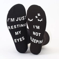 Black cotton crew socks with non-slip white slogan print for gaming loungewear - Sleep Theme - Not Sleeping ZZZ