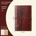 Vintage reddish-brown PU leather A7 leaf notebook with string tie and leaf charm - Lined / Red Brown / A7