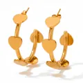 Polished gold-plated stainless steel hoop earrings featuring small heart-shaped charms - Heart Decoration Style (KDE479 Gold)