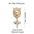Golden heart medallion and zircon cross pendant earring made of durable copper - Golden Heart Religious Medallion Pendant