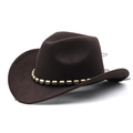 Vue détaillée latérale d'un chapeau de cowboy en feutre marron avec bride perlée - M (56-58 cm) Réglable / café