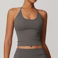 Haut de sport dos nu gris foncé avec coupe ajustée sans couture et finition mate - Gris Liberté