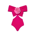 Hot pink cutout swimsuit with oversized floral embellishment for beach vacation - S / One-Piece Swimsuit