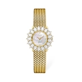 Elegante orologio da donna in oro con quadrante in madreperla e ghiera di pietre a pera - Cinturino in acciaio oro