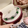 Vintage silver bracelet with emerald green gemstone and pavé diamonds in a red jewelry box - Silver Green Artificial Spinel Square (16+5cm)
