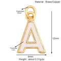 Gold plated letter A pendant in white enamel with detailed measurement dimensions - White - Letter A