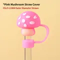 Pink mushroom silicone straw cover cap for 9-11mm straws with anti-lost ring - Pink Mushroom (For 10mm Straws)