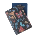 Black passport holder with forest mushroom and butterfly print on faux leather - Black Forest Mushroom