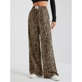 High-waisted leopard print wide-leg trousers with loose straight fit and fluid texture - S / GK26 Brown Leopard