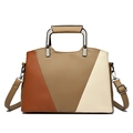 Chic tricolor minimalist tote bag in brown and khaki with metal frame handle - Khaki Spliced