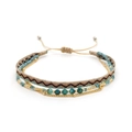 Bohemian multilayer woven bracelet with Miyuki seed beads and turquoise chain link - Beige Brown Wave Cord + Turquoise Green Beads