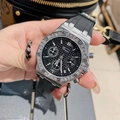 Chic women's chronograph watch with silver case, black rubber strap and diamond bezel - Black Face Black Strap