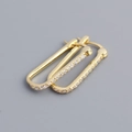 Pendientes de aro rectangulares de plata S925 con baño de oro y circonitas brillantes - Color Dorado (circón Blanco)