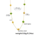 Detail of long gold stainless steel necklace with green Czech glass beads and golden pearls - Gold Green Glass Style (TXP279)