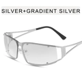 Y2K futuristic hollow silver metal square sunglasses with gradient silver lenses - Silver Frame Gradient Silver
