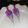 Macro di orecchini a foglia d'argento con strass scintillanti sfumati in viola - Oro-Viola-Foglia