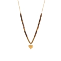 Bohemian double layer necklace with brown tiger stone beads and a gold heart pendant - Gold Heart Pendant Brown Cylindrical Beads Style (5#)