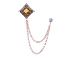Vintage gold square brooch with yellow gem, hollow patterns and elegant metal tassels - Yellow Gem (Antique Gold Base)
