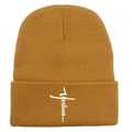 Ingwergelbe Strickmütze mit weißer Yeshua-Stickerei für Herren und Damen - Khaki