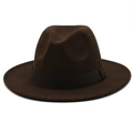 Detailed view of deep brown wool felt fedora with matching wide ribbed ribbon band - Coffee