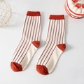 Red and white striped crew socks made of combed cotton with a cute aesthetic design - One Size / Red and White Vertical Stripes
