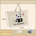 Beige fabric storage bag with panda print, 47x40cm size for quilts and clothes - Off-white Panda (Small 47*40CM)