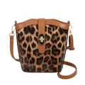 Borsa a secchiello leopardata da donna con finiture in pelle marrone e chiusura dorata - Leopardo Marrone