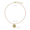 Collar de cuentas de cristal rosa con cierre de acero y colgante de moneda dorada - N2599 (Colgante de Moneda Astrológica) / 40+5cm / Champán