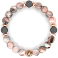 Pink zebra jasper and black lava stone elastic bracelet with rose gold hollow bead - Pink Zebra Jasper