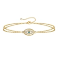 18K gold plated stainless steel double chain bracelet with turquoise evil eye and zircon - Steel Color Double Layer Blue Zircon Evil Eye Bracelet (BR8155)