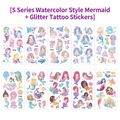 10er-Set Meerjungfrau-Tattoos für Kinder mit Glitzereffekt und bunten Meerestieren - S021-030 Aquarell Meerjungfrau Glitzer Tattoo Aufkleber 10er Set (S021-030)
