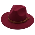 Classic burgundy wool fedora hat with brown leather band and gold tassel accent - One Size / Burgundy