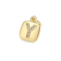 Macro shot of gold square pendant featuring cubic zirconia letter Y on white background - Letter Y