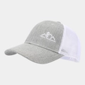 Detail van het berg-borduurwerk op de grijs-witte ademende mesh trucker baseballpet - Lichtgrijs