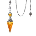 Silver-toned crystal pendulum necklace with yellow crushed stone in resin hexagonal cone - Man-made Citrine (Antique Silver)