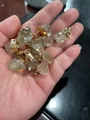 Natural raw green fluorite stone earrings with gold plated edges and circular hooks - Citrine