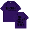 Dark purple short sleeve cotton T-shirt featuring BRUH and MOM LIFE letter prints - XS / Purple