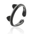 Anillo de gato negro mate en plata S925 con orejas 3D y detalles de patas de gato - Pata de Gato S925 Negro Mate
