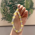 Beaded cell phone charm with transparent and yellow floral acrylic beads and floral pendant - Yellow Flower