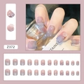 Z372 Pink-purple gradient press-on nails with 3D floral pearls and glitter long square set - Photochromic Camellia (Z372)