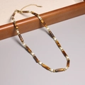 Minimalist 2mm choker necklace featuring brown tiger eye beads and gold accents - XL0082 Tiger Eye Cylinder White Beads