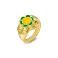 18K gold plated ring featuring a green enamel flower with a yellow smiley face - US 7 / Green Smiley Flower