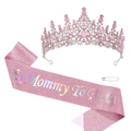 Pink Mommy To Be sash and rhinestone crown tiara set for baby shower parties - Mommy To Be Footprint Glitter Sash Set