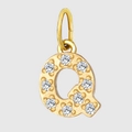 Golden letter Q pendant charm with sparkling round zircon crystals and polished finish - Letter Q