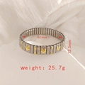 Elastic stainless steel bracelet featuring silver blocks with golden heart accents - J008-1 Silver Gold Heart Dots