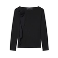 T-shirt nera a maniche lunghe da donna con elegante decorazione di rosa in 3D - S / Nero