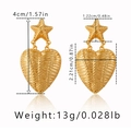 Detailed view of gold plated double-layered starfish heart earrings with dimensions and weight - Starfish Textured Heart Glamorous Earrings (KE1238) / 18K Gold